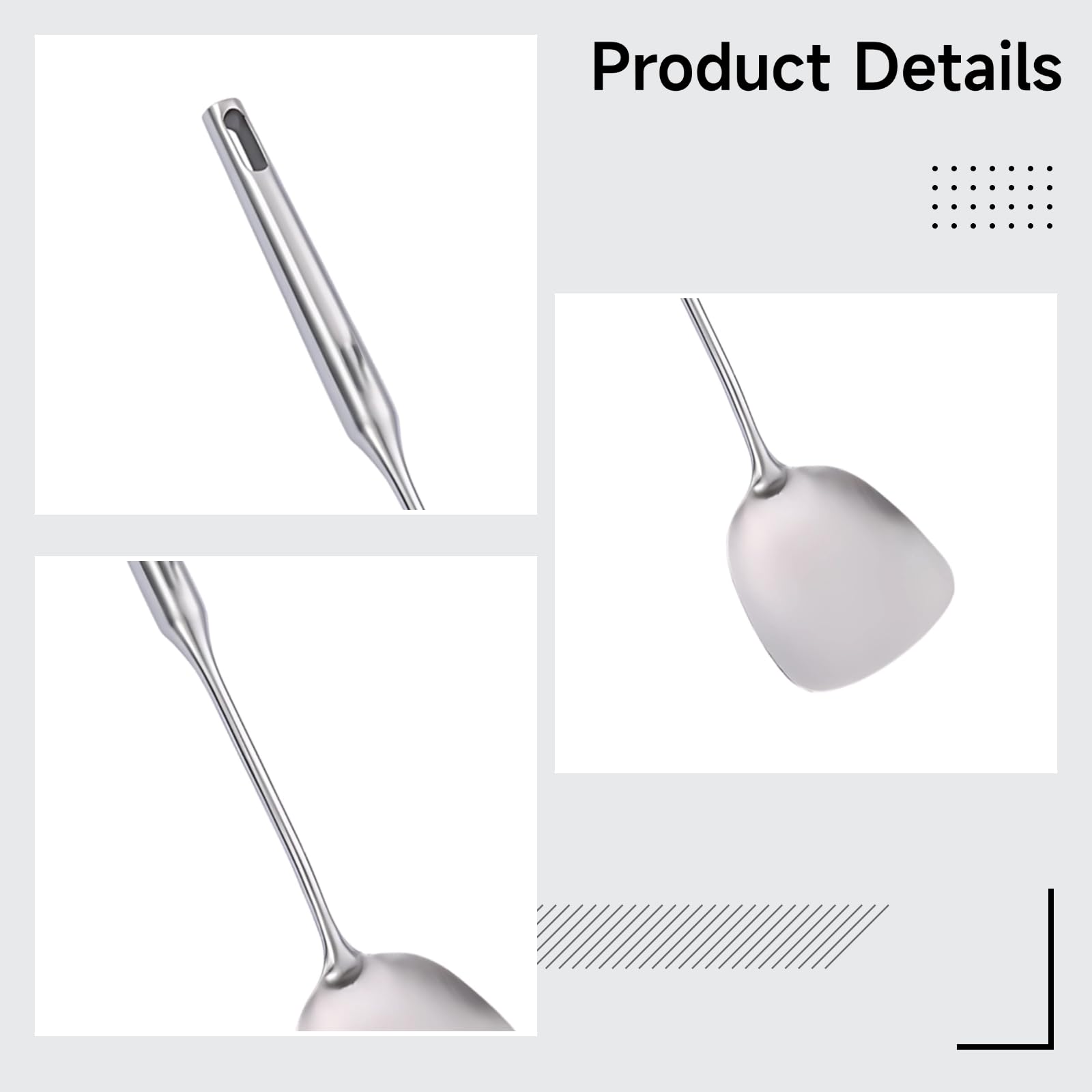 Kochutensilien-Set, 9-teilig, Edelstahl, Küchenutensilien aus Metall, inklusive Schöpflöffel, Pfannenwender, Schaumlöffel, massiver und geschlitzter Löffel, Nudelheber und Sieblöffel
