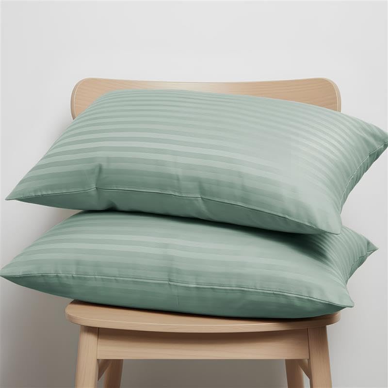 Image of Blue Dahlia 100% Cotton, Standard Size Pillow Covers (18 inch x 28 inch), Set of 2 Pillow Covers, Silky Smooth Feel, 300TC Self Striped Premium Pillow Covers,Colour: Sage Green