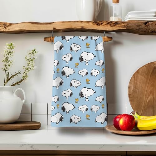 Image of Flagology, Peanuts Snoopy Heads Pattern Kitchen Tea Towel 16 inch x 25 inch, Cute Kitchen Decor, Licensed Peanuts, Hand Towel