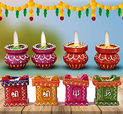 CraftVatika 8 Diwali Diya Combo of and Matki Diya for Puja Diwali Decoration Items Terracotta Candles for Home Decoration/Diwali Lights/Candle Stand/Candle Holder/Diwali Gifts 4 Family (Pack of 8)
