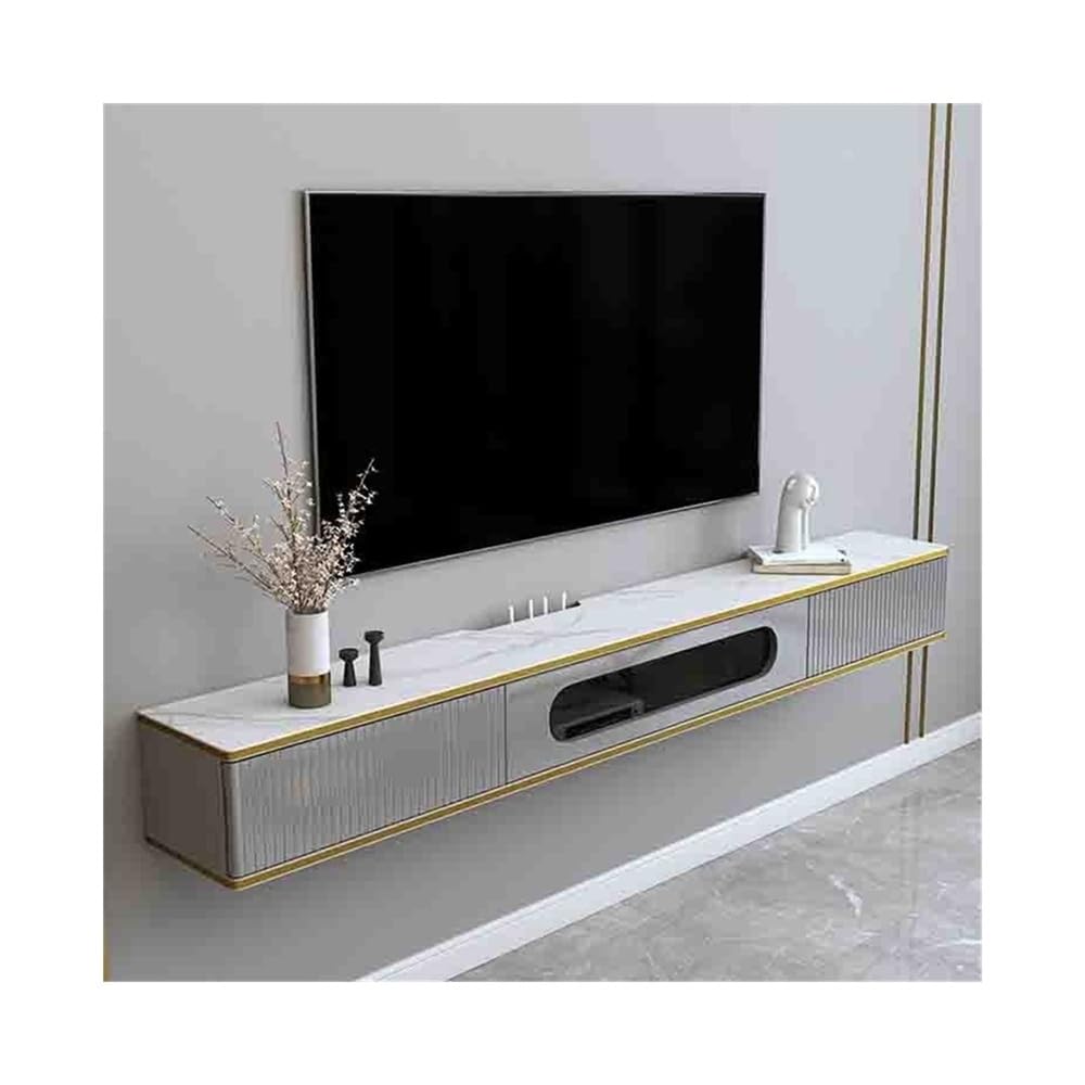 DFGHNBVC Console Modern Luxury Floating Tv Console With Imitation Rock Board Desktop, 70.8/78.7" Wall Mounted Floating Storage Cabinet For Under Tvs Entertainment,Gris-200X24X20Cm