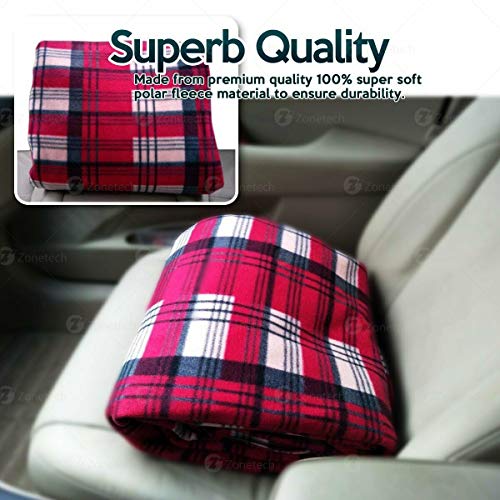 Zone Tech Car Travel Blanket –Premium Quality 12V Automotive Red Plaid Polar Fleece Material Comfortable Seat Blanket Great For Winter, Home, Road Trip And Camping #TOP1