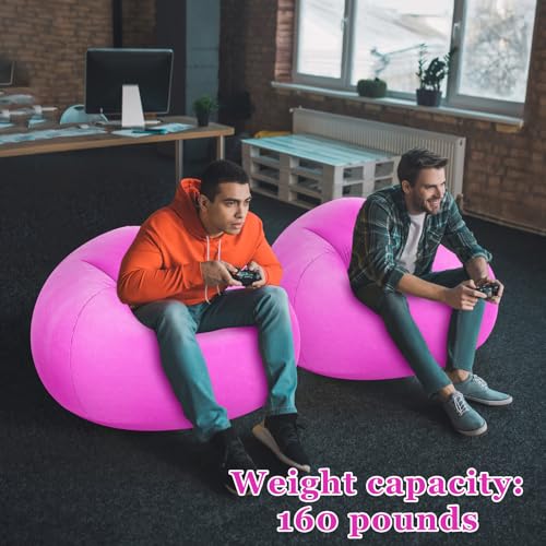 Image of Realspring Inflatable Bean Bag Chairs Outdoor Blow up Camping Chairs Inflatable Lazy Sofa Folding Portable Bean Bag Loungers Couch for Movie Night(Pink,2 Pcs)