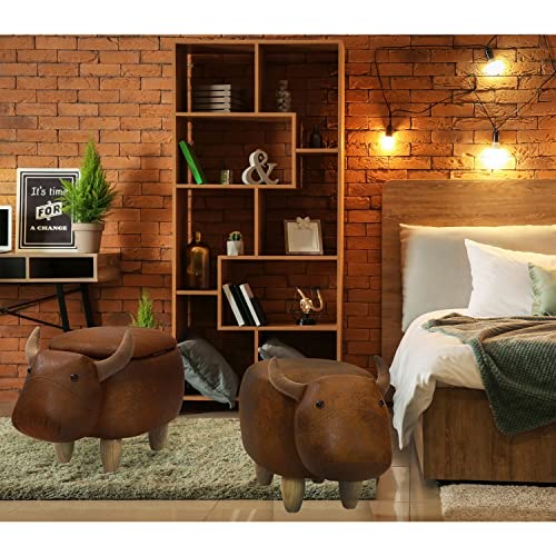 Critter Sitters Brown 14" Seat Height Animal Cow-Faux Leather Look-Durable Legs-Furniture For Nursery, Bedroom, Playroom & Living Room-Décor Ottoman #TOP3