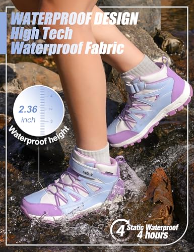 R CORD Girls Hiking Boots Waterproof Durable Kids Hiking Boots TPR Traction Hook&Loop Closure Girls Hiking Boots Anti-Skid Athletic Outdoor Boots2