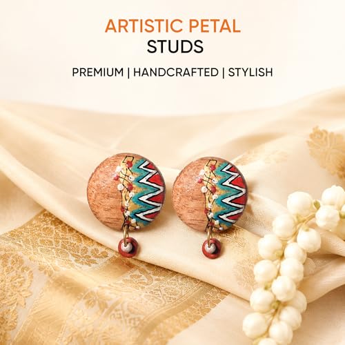 Image of Handcrafted Artistic & Tribal Earrings Collection for Women - Bohemian, Floral, Wooden & Ethnic Statement and Stud Designs