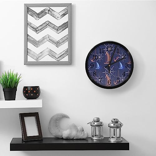 Horloge murale ronde pour maison et cuisine au design de voilier marin
