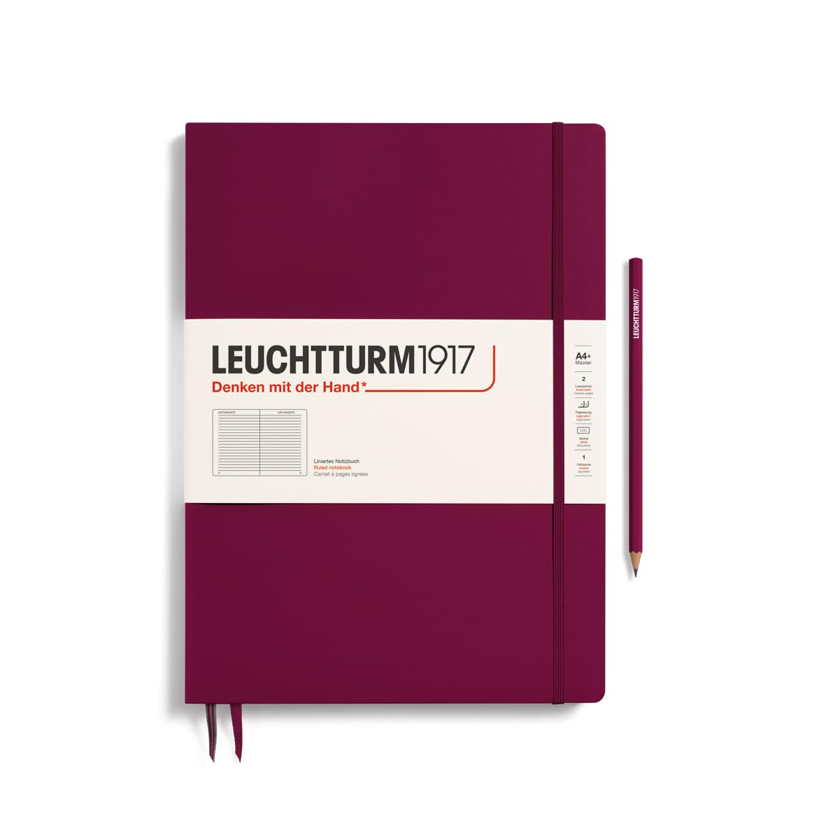 LEUCHTTURM1917 - Notebook Hardcover Master Slim A4+ - 123 Numbered Pages for Writing and Journaling (Port Red, Ruled)