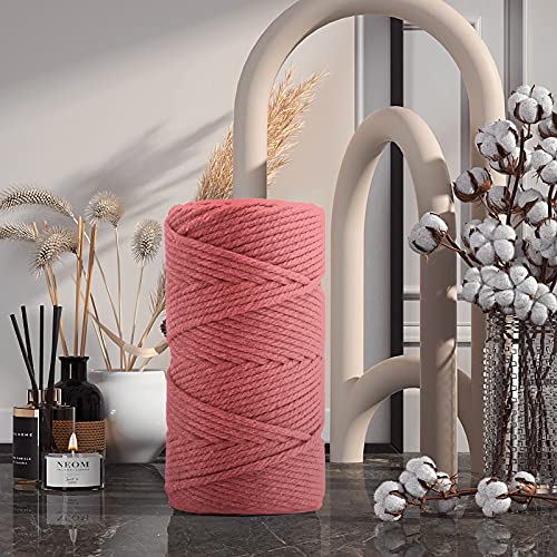 Image of Macrame Cotton Cord 5mm x 109 Yards, ZUEXT 100% Natural Handmade Colorful 4 Strands Twisted Braided Cotton Rope for Wall Hanging Plant Hangers Gift Wrapping Tapestry DIY Crafts(100m, Deep Pink) | 100% Natural Handmade, 4 Strands Twisted Cotton Rope, For Wall Hanging Plant Hangers Gift Wrapping Tapestry DIY Crafts, 100m