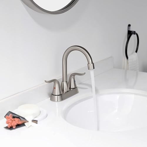 Miniatura 2 de STAIGIS - Grifo de lavabo de baño negro mate de 4 pulgadas, 2 asas, 3 agujeros, con drenaje emergente y líneas de suministro de agua, BF011-3-MB