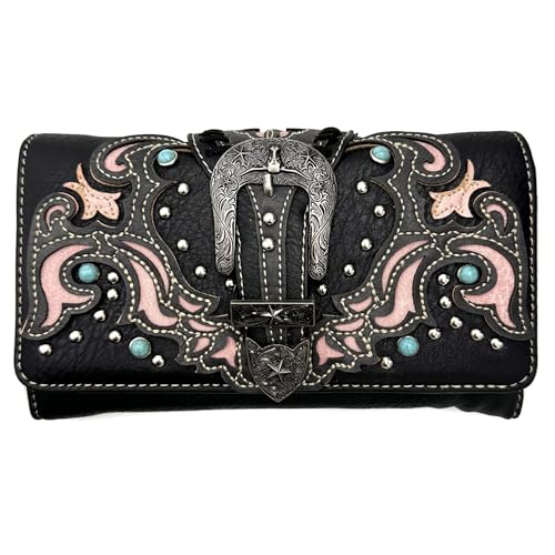 Zelris Western Texas Longhorn Buckle Women Crossbody Wrist Trifold Wallet