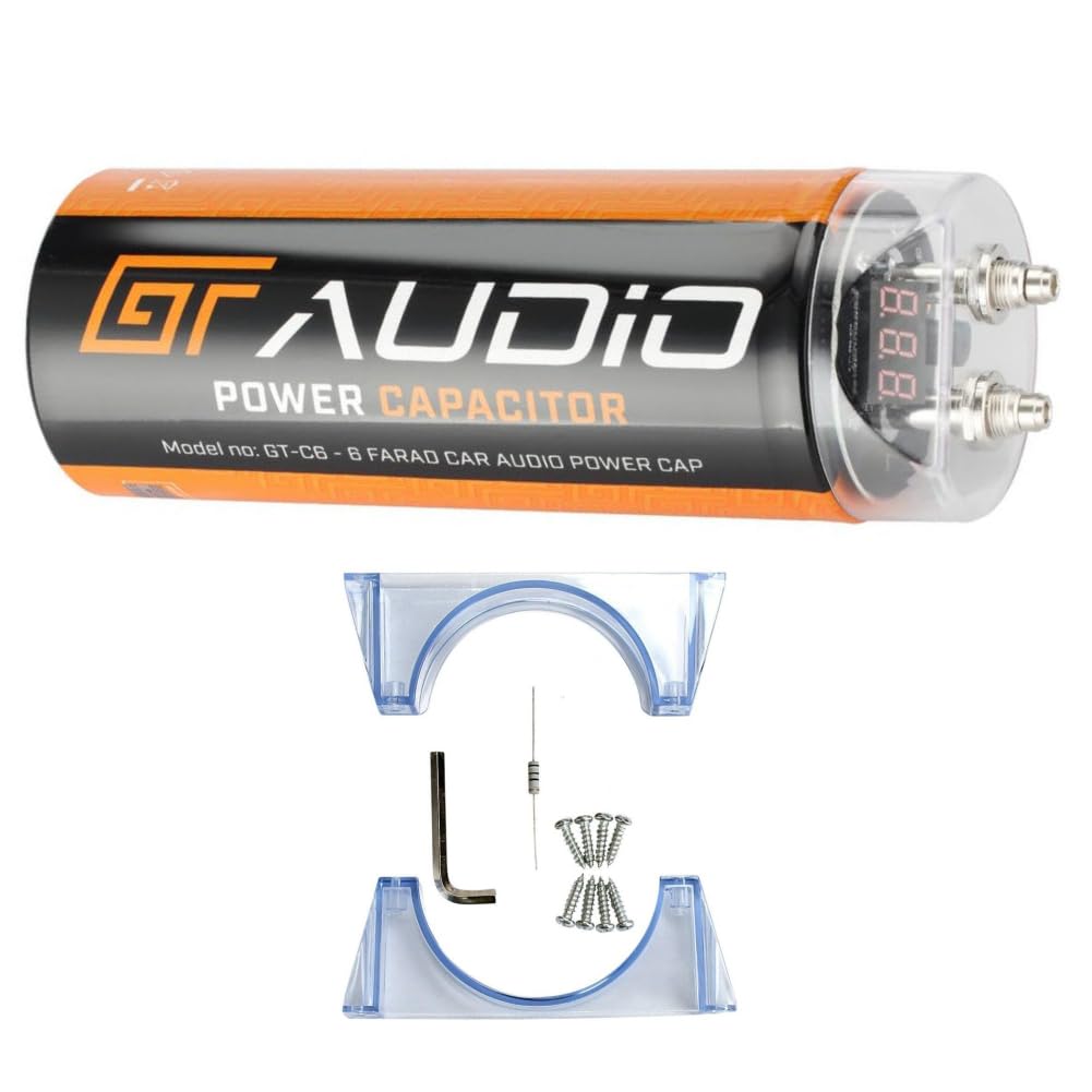 ZESTAW DO GT AUDIO BASS FACE GTC/6 1 kondensator car audio 6 farad do systemów 6000 rms 1 3 4 5 10 kondensatorów bez pilota, 1 sztuka + akcesoria gratis