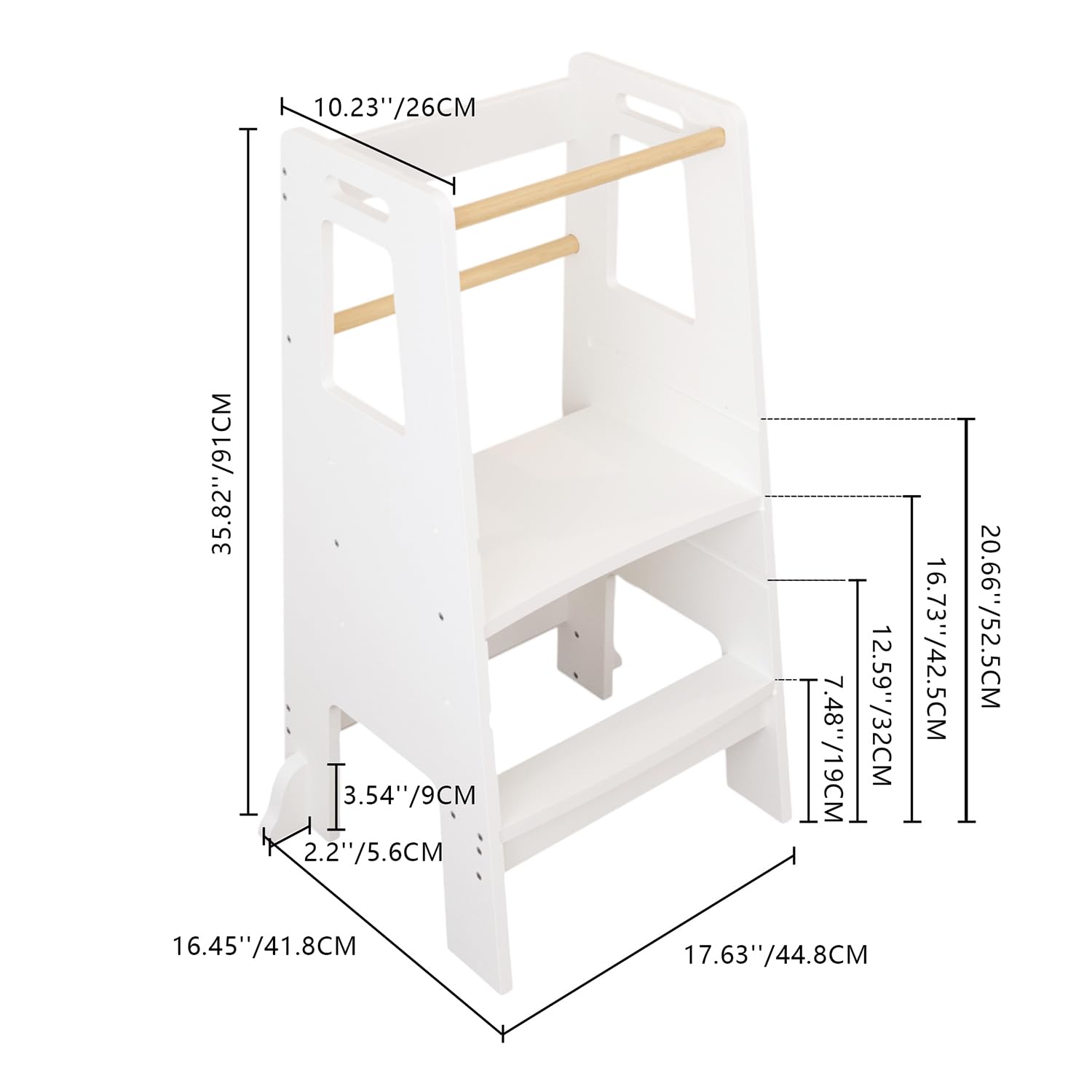 Adjustable Kids Standing Tower with Removable Safety Rail Design,Montessori Learning Stool Helper for Kitchen, Bathroom, or Playroom, Solid Wood Step Stool for Toddlers & Kids