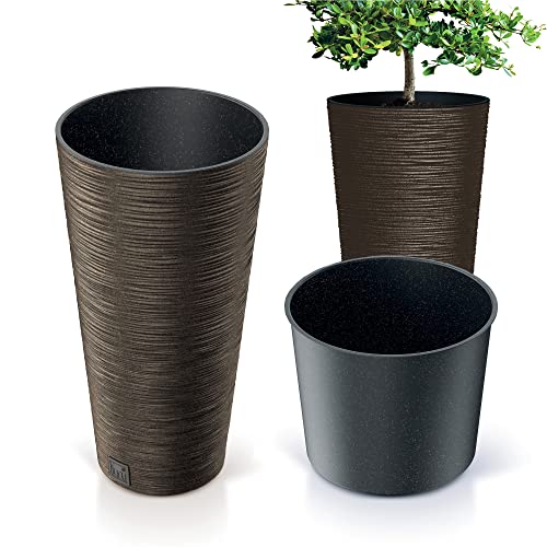 EDANTI Maceta de jardín para el hogar para terraza Furu Delgada Madera ecológica Alta 57,5 cm