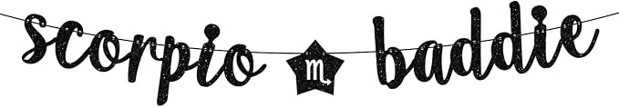 Scorpio Baddie Banner, Happy Birthday Decor, 12 Constellation Zodiac Themed Birthday Party Decorations for Boys and Girls - Black Glitter