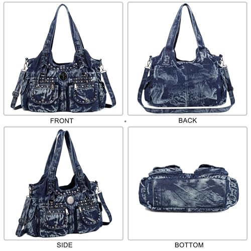 Image of Designer Denim Handbags for Women Hobo Tote Bag Crossbody Denim Purses Blue Jean Shoulder Bag