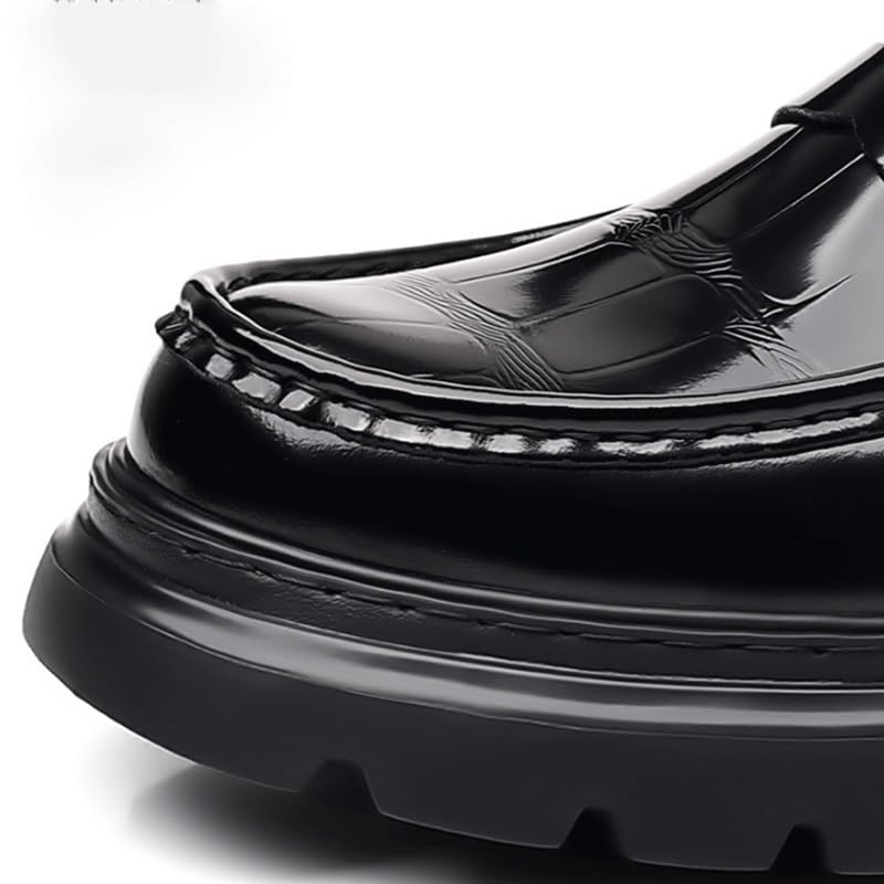 Thick Sole Loafers Shoes Men's Heightening Breathable British Casual Leather Shoes Non Slip Rubber Sole Slip-On Walking Shoes for Men4
