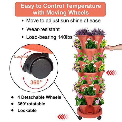 Dunchaty Stackable Planters 7 Tier Vertical Tower Garden Planters Strawberry, Herb, Flower, And Vegetable Planter Indoor Outdoor Gardening Pots With Removable Wheels And Tools, 2 Set #TOP4