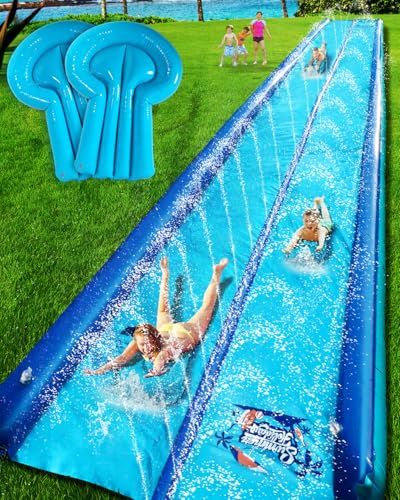 26ft Slip and Water Slide for Kids and Adults Backyard,2 Lanes Extra Long Inflatable Slip and Water Slide with Sprinkler and Bodyboards,Heavy Duty Summer Outdoor Water Toy,Blue Shark Theme
