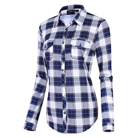 Urbancoco Women's Classic Plaid Shirt Button Down Long Sleeve Blouse (XXL, #3) Cover