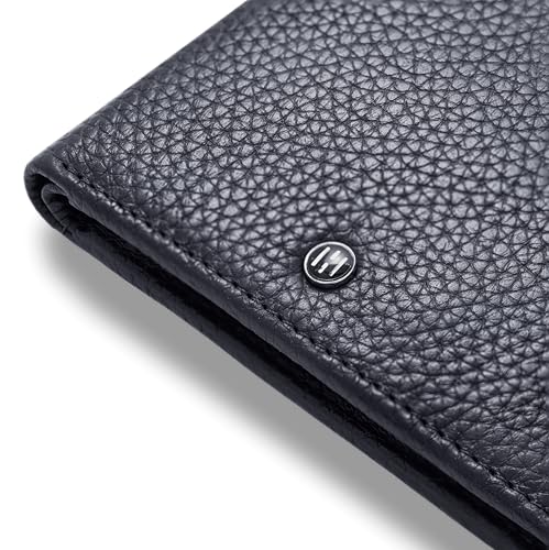 Image of HALDEN Pebble Pattern, Men's Top Grain Leather Wallet, RFID Blocking, Bifold Wallet with Coin Pocket for Men (Blue)