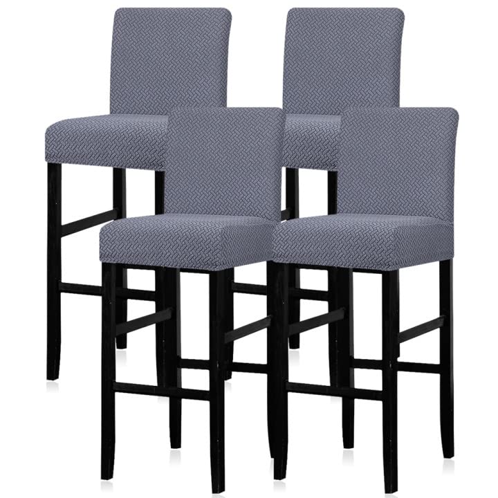 Lellen Bar Stool Covers Set of 4,Stretch Washable Barstool Seat Covers Removable Bar Chair Covers with Backs,Counter Height Bar Stool Chair Covers for Kitchen Dining Room Cafe（GrayBlue）