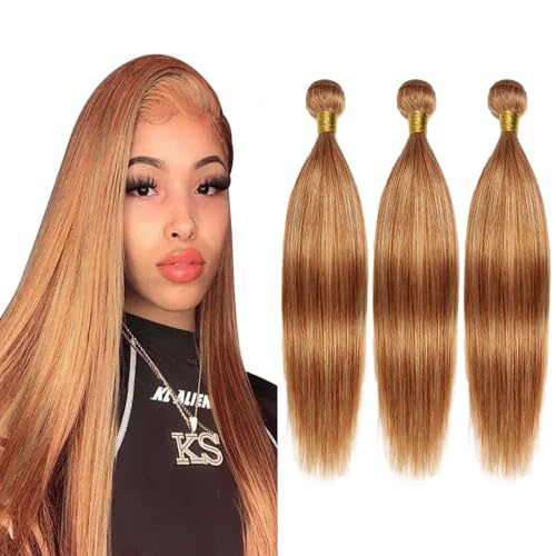 P27/30 Bundles Human Hair Color 30 Straight Bundles Peruvian Virgin Hair 3 Bundles Two Tone Honey Blonde Mixed With Brown Bundles Double Weft Hair Weave 20 22 24 inch