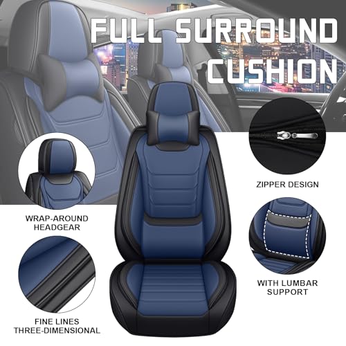 Image of Car Seat Cover Full Set for Toyota Camry Hybrid Seat Covers 2007-2024, Nappa Leather Waterproof Seat Covers For Cars, Airbag Compatible, Universal Automotive Seat Covers(Luxury Full Set /Black Blue)