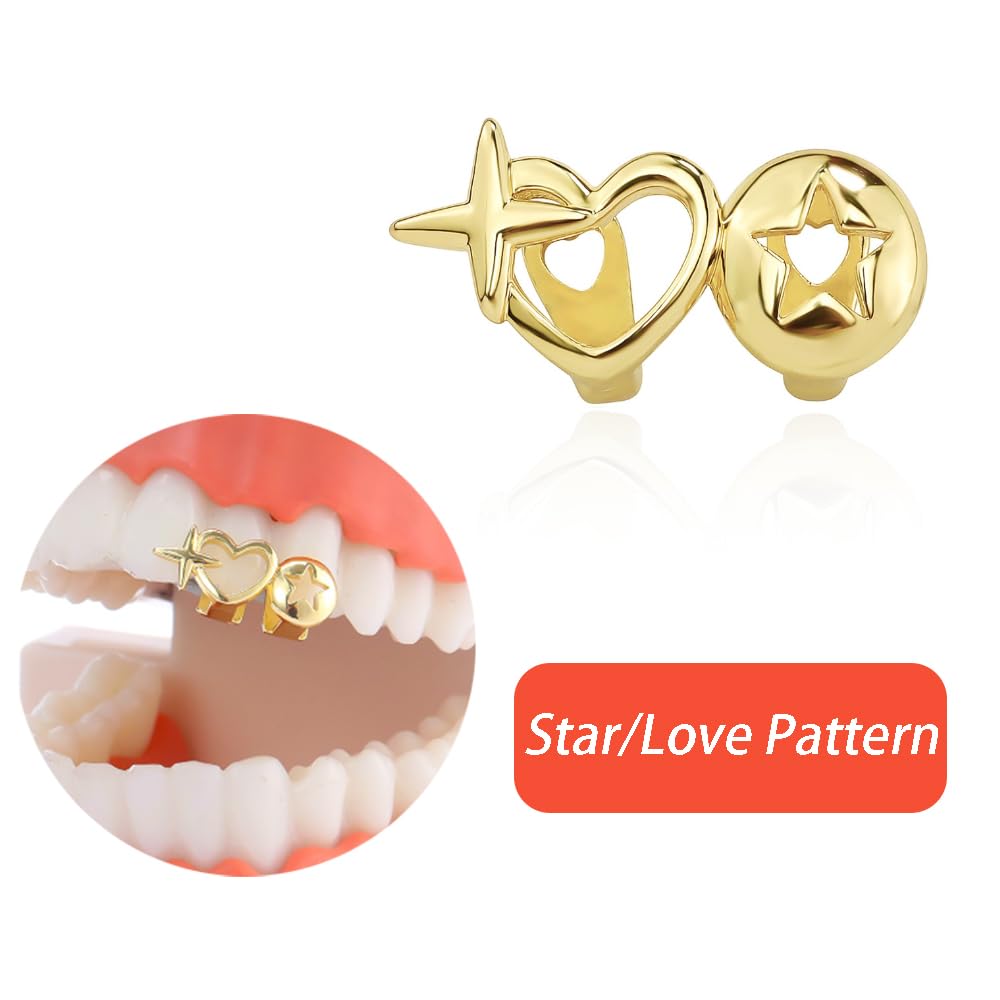 SSyang Hip-hop Teeth, Teeth Grills, hollowed-out Gold Plated Tooth, Braces Top and Bottom Grill Cap Shiny Teeths - Image 4