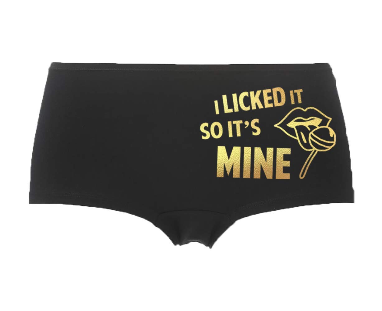 Smartypants Women's Black I Licked It So It's Mine Pants- Valentines Day Girlfriend Wife Funny Love (Small, )