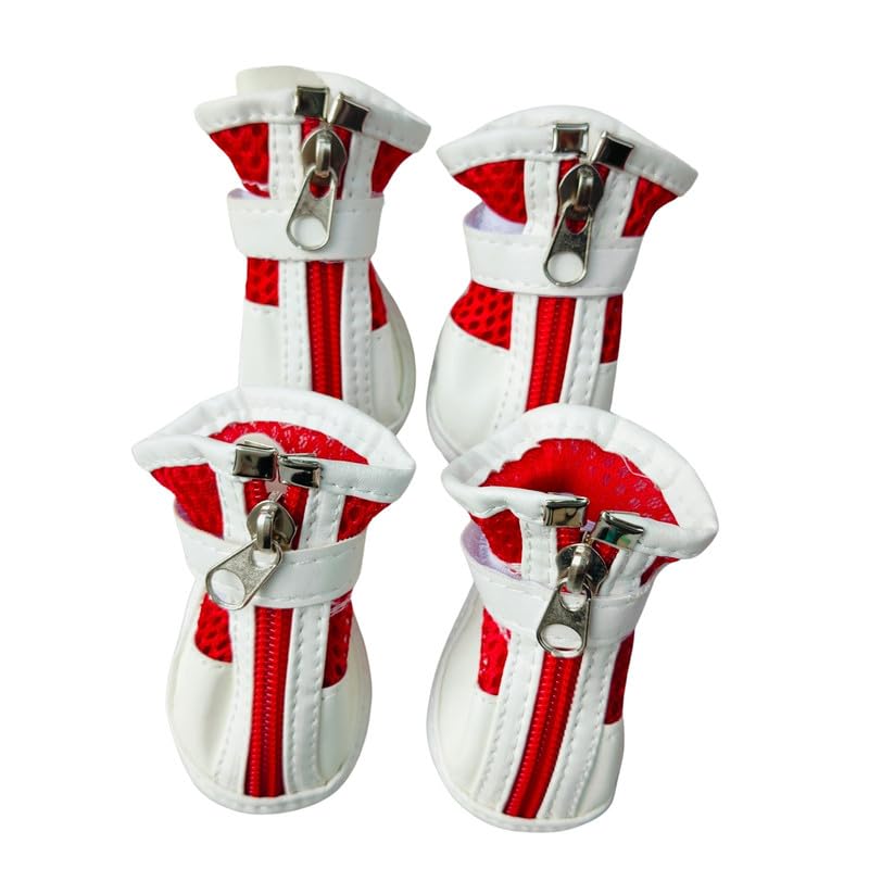 KTOO Dog Boots Size No. 4 for Small Puppies Reflective Anti-Slip Sole White and Red with Zip Lock Dog Shoes for Hardwood Floors Outdoor Paw Protectors for Hiking and Running Adjustable DGACRS-071 (B0DG5MCVW6) Amazon Price History, Amazon Price Tracker