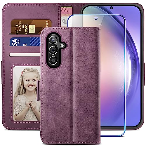 Coque Samsung A54 5G YATWIN en cuir PU vin rouge avec un verre trempé