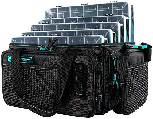 Evolution Outdoor Drift Series Topless Horizontal Tackle Bag – Seafoam, 3700 Size, Outdoor Rucksack w/ 5 Fishing Tackle Trays, Padded Handle and Shoulder Strap, Tackle Carrying Case