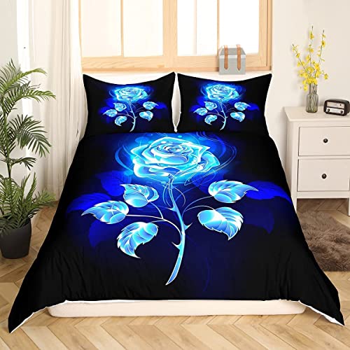 Housse de couette rose blooming blue flame fleurs pour lit enfant et ado