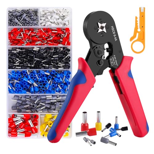 HOZKUY Crimpzange Set für 0,25-10 mm², Aderendhülsenzange Selbsteinstellend mit 1200 stück Aderendhülsen, Elektriker-Profi-Crimpzange Set, Krimpzangenset mit ergonomischem HOZKUY Crimpzange Set für 0,25-10 mm², Aderendhülsenzange Selbsteinstellend mit 1200 stück Aderendhülsen, Elektriker-Profi-Crimpzange Set, Krimpzangenset mit ergonomischem