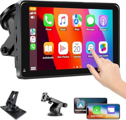 Qulokar 7 Inch Portable Touch Screen Car Stereo with Wireless Carplay & Android Auto,Mirror Link,Bluetooth,AUX,FM,Siri,Voice Control for All Vehicles Q7