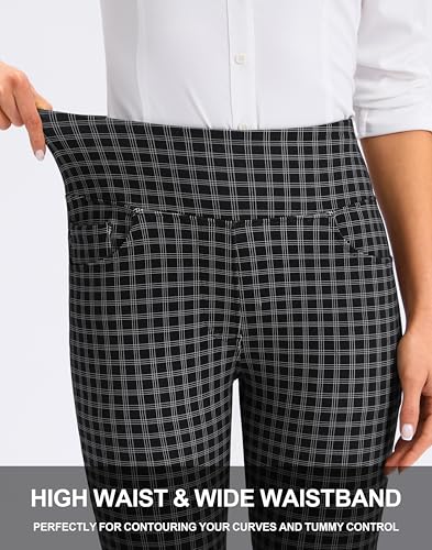 Womens Stretch Dress Pants for Work with 5 Pockets black chequer 31 M — view 4