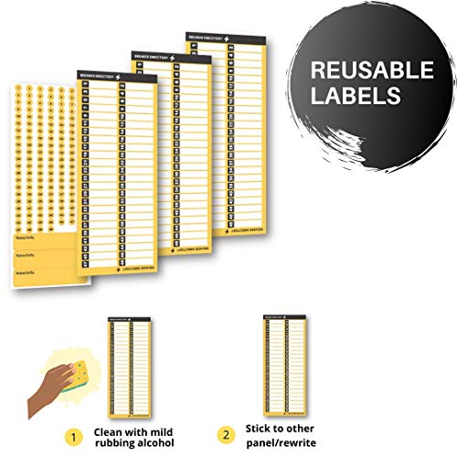 Circuit Breaker Directory Label Sticker for Door Panel, Reusable Labels for Electrical Panel. Strong Adhesive. Holds Up to 48 Entries, Standard Odd and Even Sequence. for House/Commercial Use.