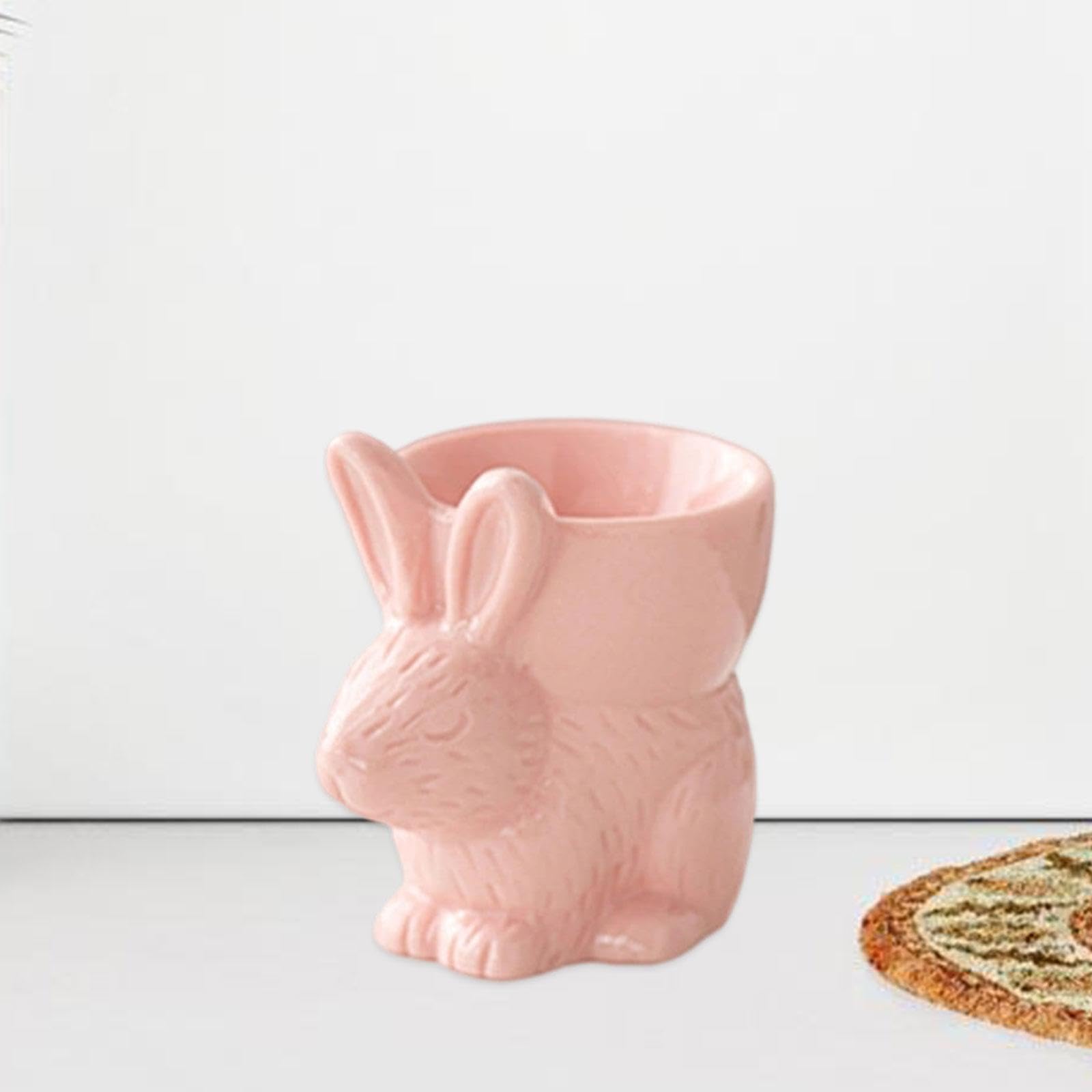 Gralara Huevera Decorativa de Cerámica con Forma de Conejo Sostenedor de Huevo Portahuevos Práctico para Mantener Huevos Durante La Comida, 5 Piezas