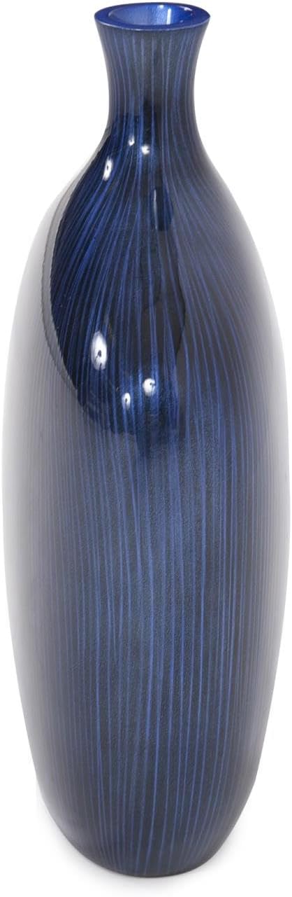 Howard Elliott Collection Sleek Cobalt Blue Wooden Vase with Brushed Black Accents, Large Decorative Accent Vase for Table Centerpiece, Flowers, Console Table and Living Room Decor