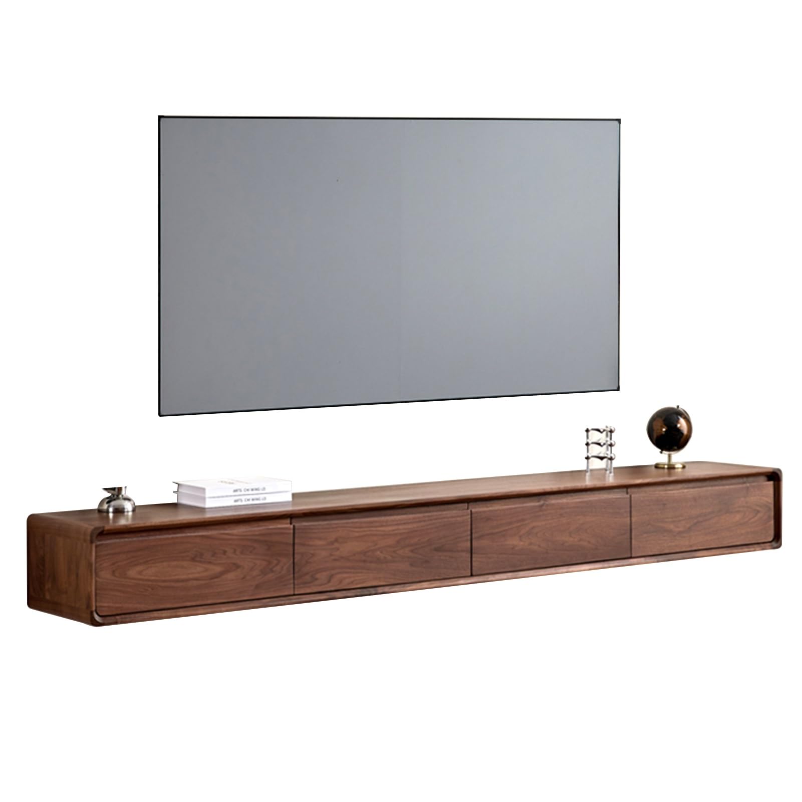 Mobile Tv Moderno Sospeso Con Cassetto E Ripiani Cavi - Mobiletto Multimediale Da Parete Marrone Da 240 Cm Per Soggiorno, Centro Di Intrattenimento, Design Salvaspazio, Marrone, 200*20*24 Cm