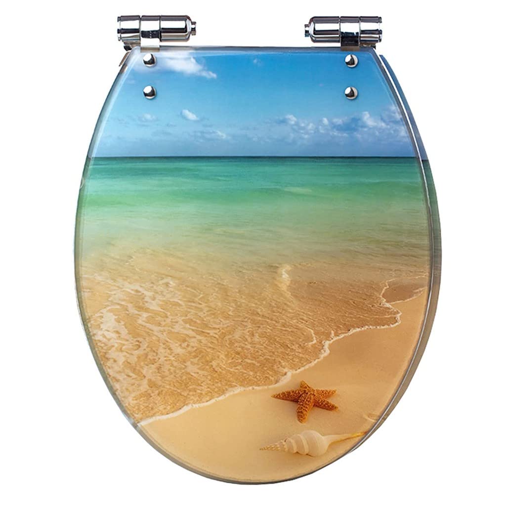 Sedile WC con chiusura ammortizzata - Ovale in resina glitterata, sgancio rapido, facile da pulire, comodo rivestimento per il bagno, per una ristrutturazione luminosa (B)