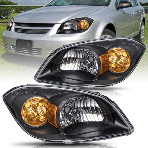 Bingbingmotor Headlight Assembly Fit For 2005-2010 Chevy Cobalt / 2007-2010 Pontiac G5 / 2005-2006 Pontiac Pursuit Front Lamp (Black Housing & Amber Reflector)