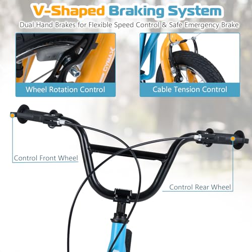 Image of GYMAX Scooter, Kids & Adults Off-Road Scooter with 12 inch Inflatable Wheels, Adjustable Height Handlebar, V-Type Handbrakes & Axle Pegs for All Terrain, 8+