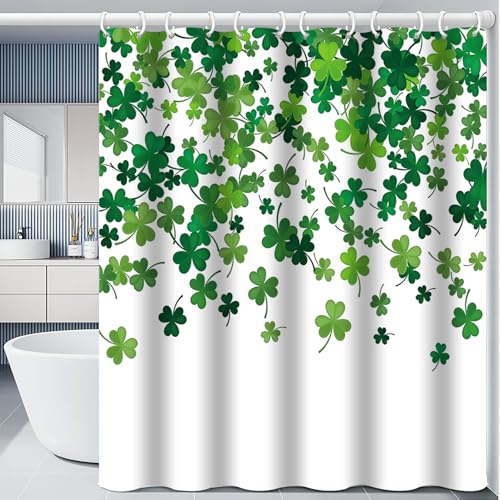 YOETTE St Patricks Day Shower Curtain 72x72 Happy Saint Patricks Day Irish Bath Curtains Lucky Shamrock Pattern Home Bathroom Decorations Green Shower Curtains with 12 Hooks