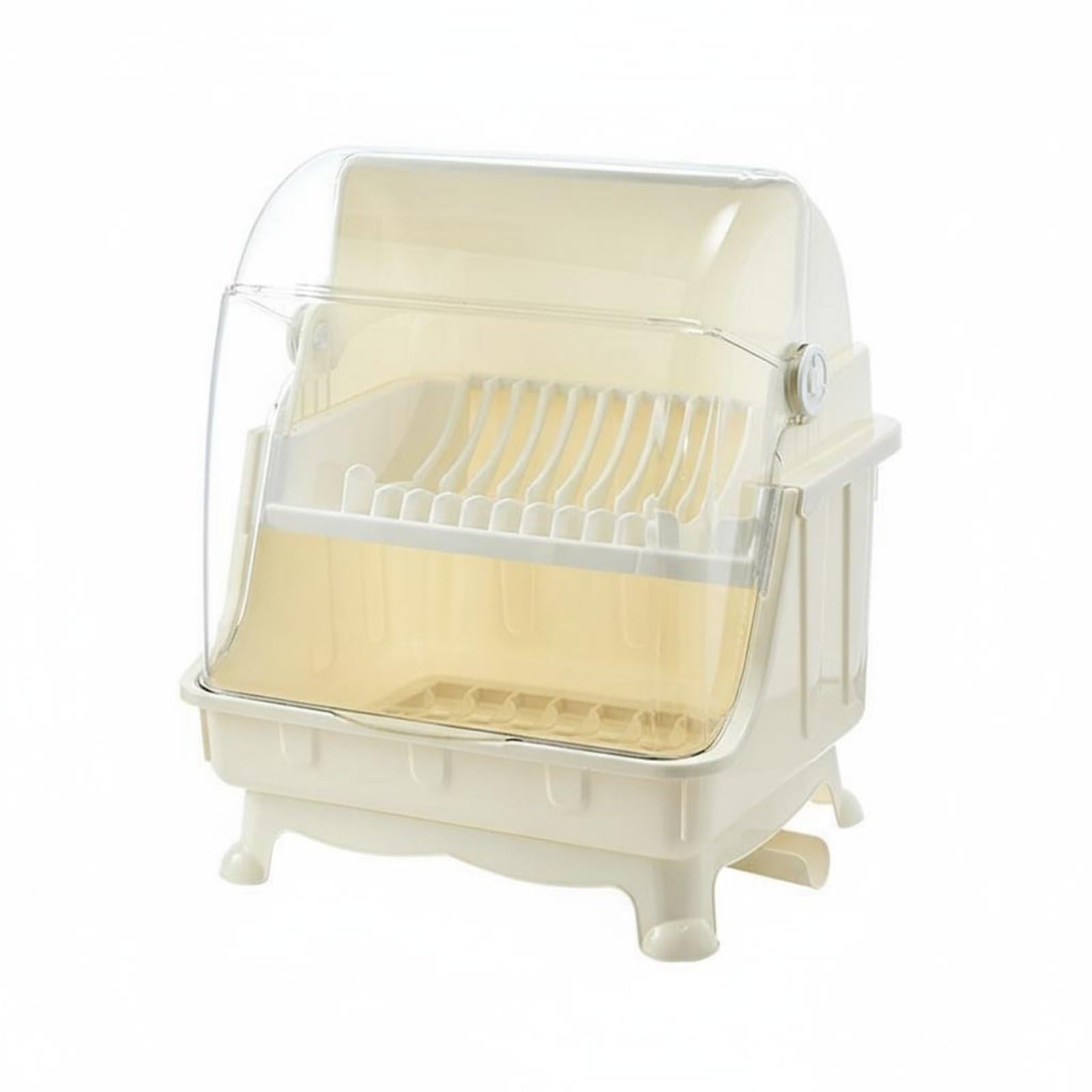 Yajuyi Escurreplatos de Cocina con Tapa Protectora Soporte para Platos y Vasos Bandeja de Drenaje Removible y Diseño Compacto Adecuado para Cenas Diarias Apartamentos, Beige