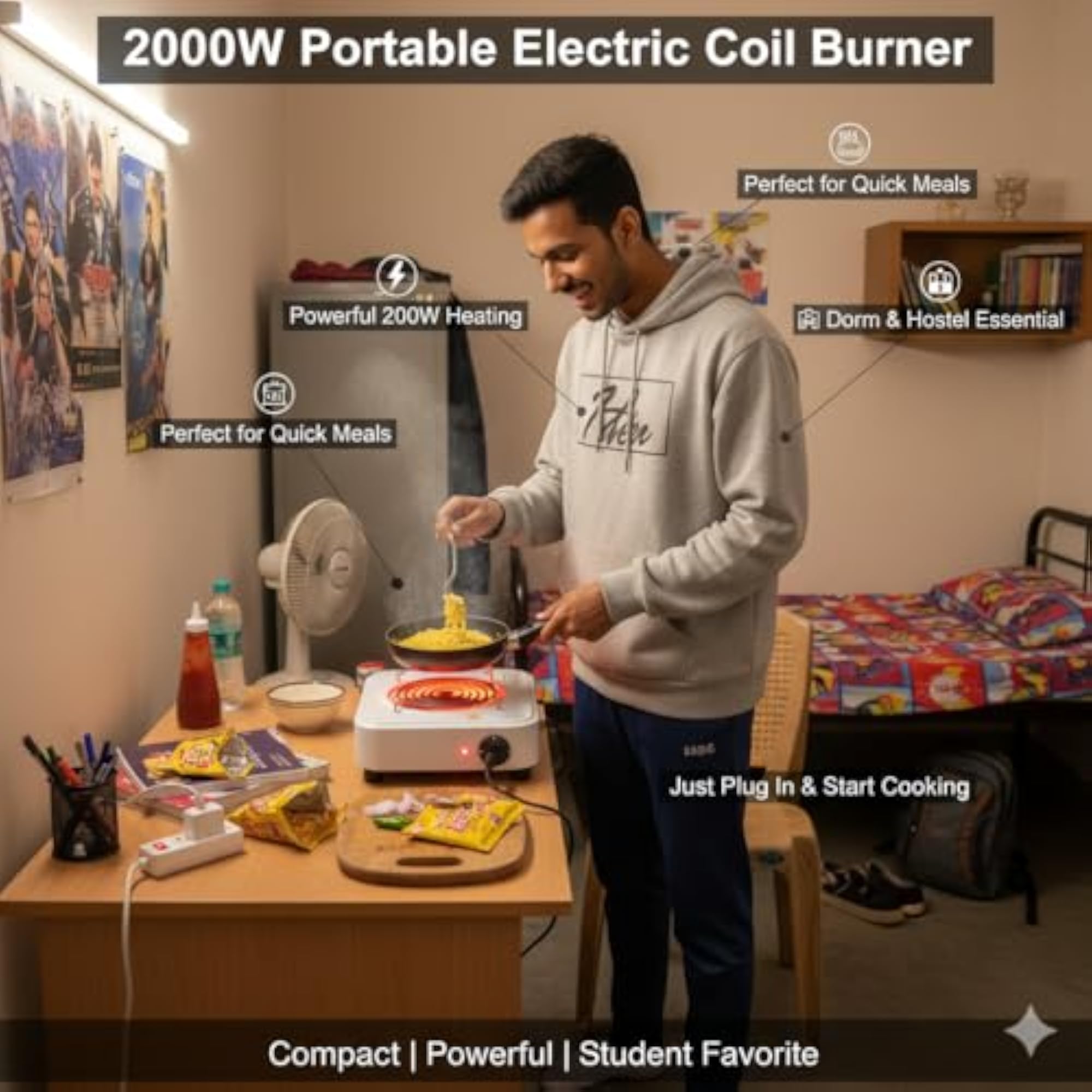 2000W Portable Electric Hot Plate, Adjustable Temperature