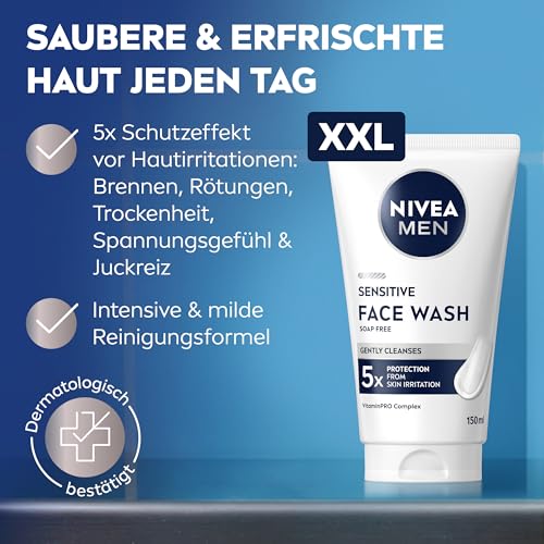 NIVEA MEN Sensitive Face Wash, sanftes Reinigungsgel für empfindliche Männerhaut, beruhigende Gesichtsreinigung zur Linderung von Hautirritationen (150 ml) 2