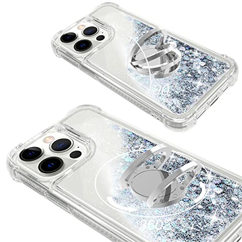 Coque iPhone 15 Pro Max paillettes avec anneau béquille argenté