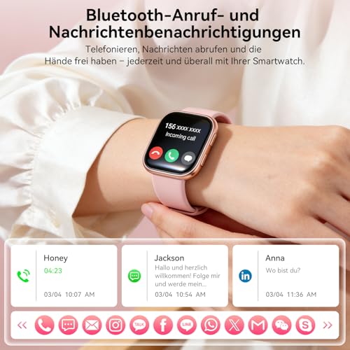 Smartwatch Damen mit 7 Armbänder & Geschenkbox, 1.83" HD Smartwatch mit Bluetooth-Anruf, Fitness Tracker mit SpO2, Pulsmesser, Schlafmonitor, Schrittzähler, IP68 Wasserdicht, 100+ Sportmodi(Rosa) – Ansicht 4